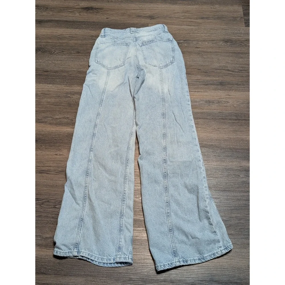 Arizona Jean Co Womens 0 Hi-Rise Wide Leg Light Wash Seamed Denim Jeans Blue